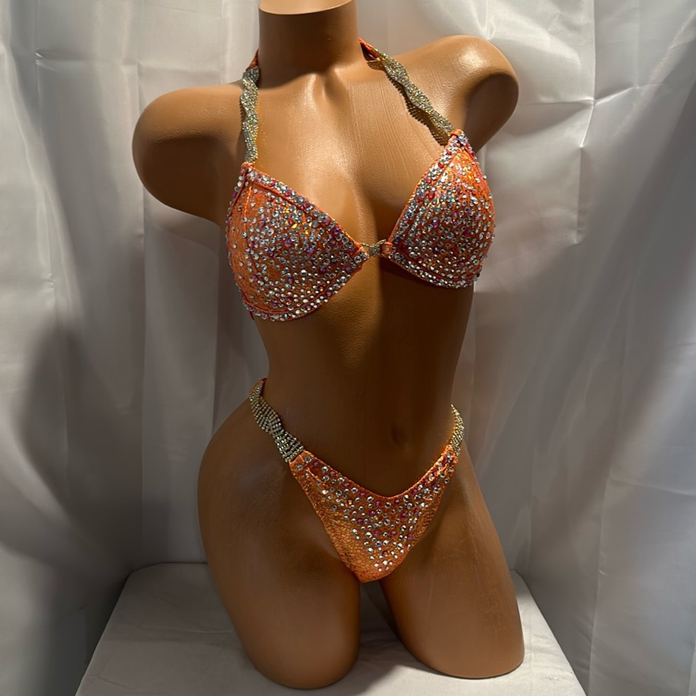 Npc figure competition suit Orange hologram handmade 34 B cup, small bottoms